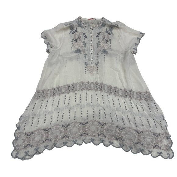 Johnny Was Tops - Johnny Was Women's Boho Floral Embroidered SS Tunic Blouse Top, Size M